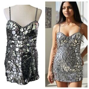 XPlus Wear metallic, mirror-sequined short dress